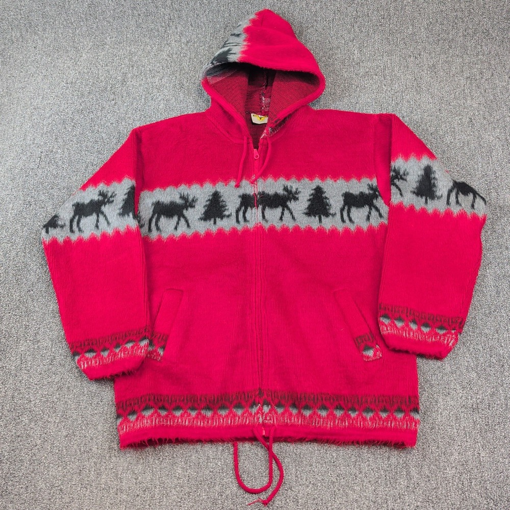 Earthragz Vintage Gorpcore Moose Wool Blend Zip Hoodie‎ Large Red Cabin Lodge